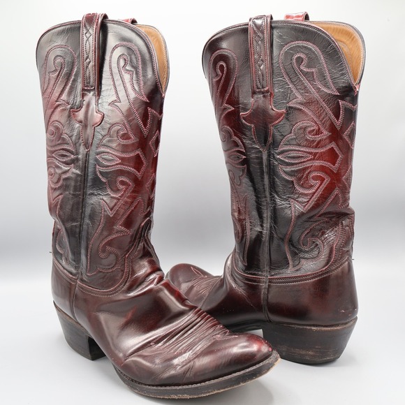 Vintage Luchesse Burgundy Leather Western Cowboy Boots Men's Size 9 Festival